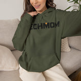 Classic MECHMOM hoodie in military green with mech-inspired chest logo