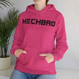 Classic MECHBRO hoodie in heliconia pink with mech-inspired chest logo