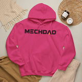 Classic MECHDAD hoodie in heliconia pink with mech-inspired chest logo